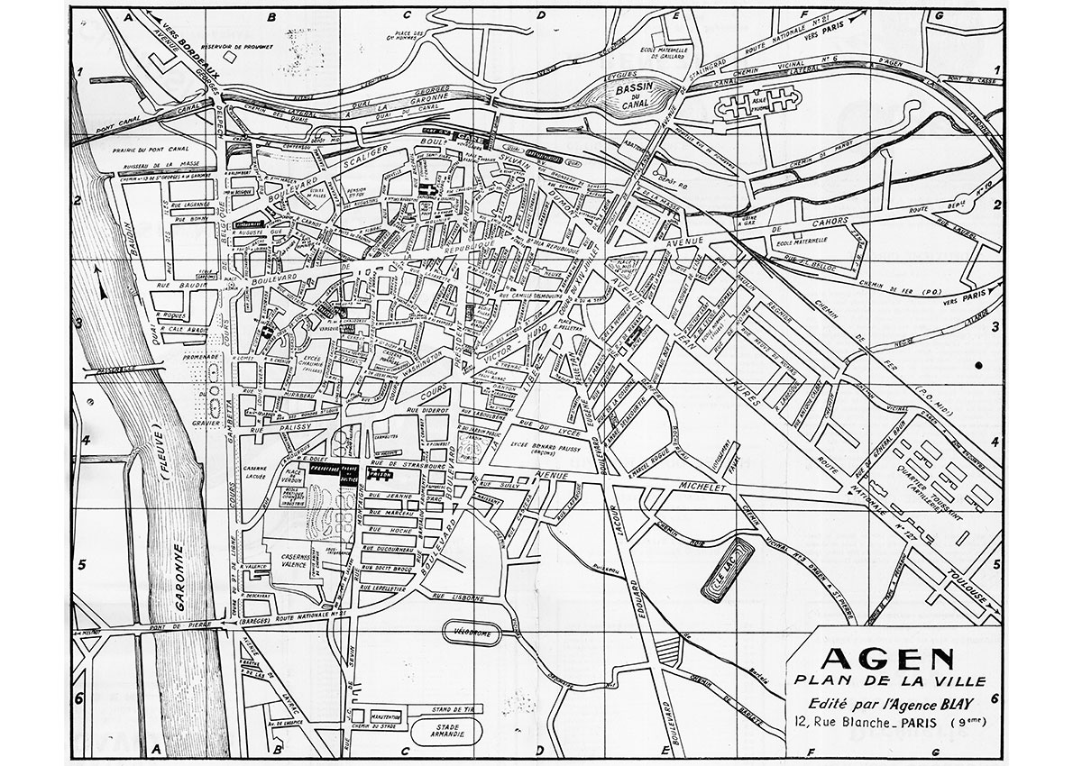 plan de ville vintage d'Agen Noir et Blanc