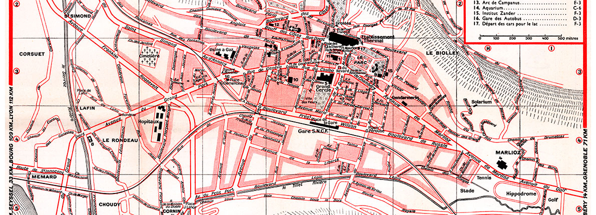 plan de ville vintage d'Aix-les-Bains couleur Blay Foldex
