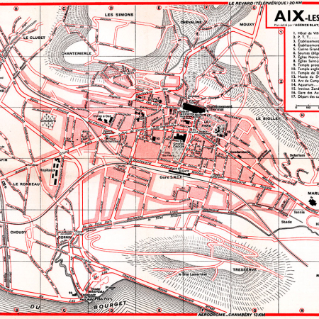 plan de ville vintage d'Aix-les-Bains couleur Blay Foldex