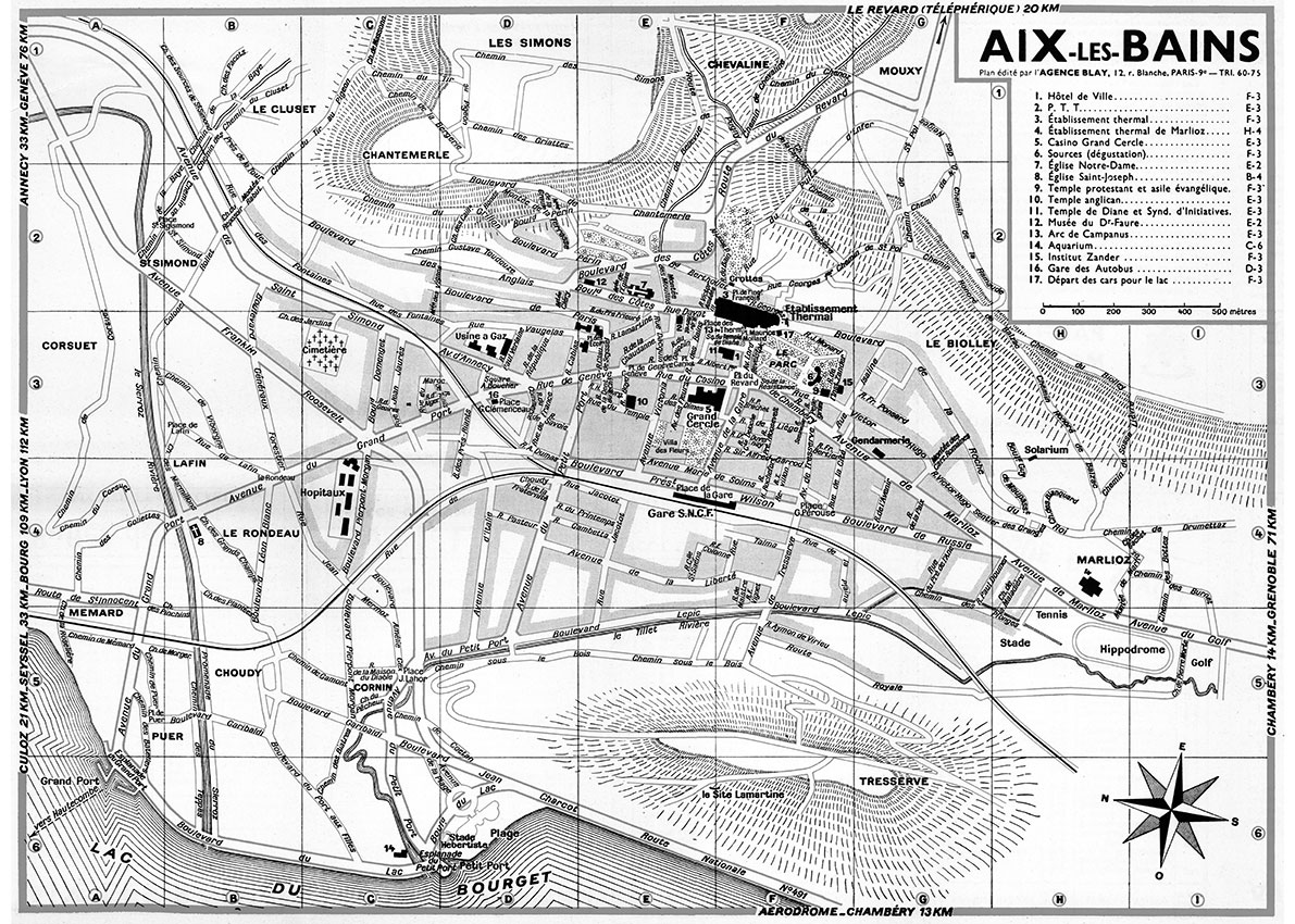 plan de ville vintage d'Aix-les-Bains noir et blanc Blay Foldex