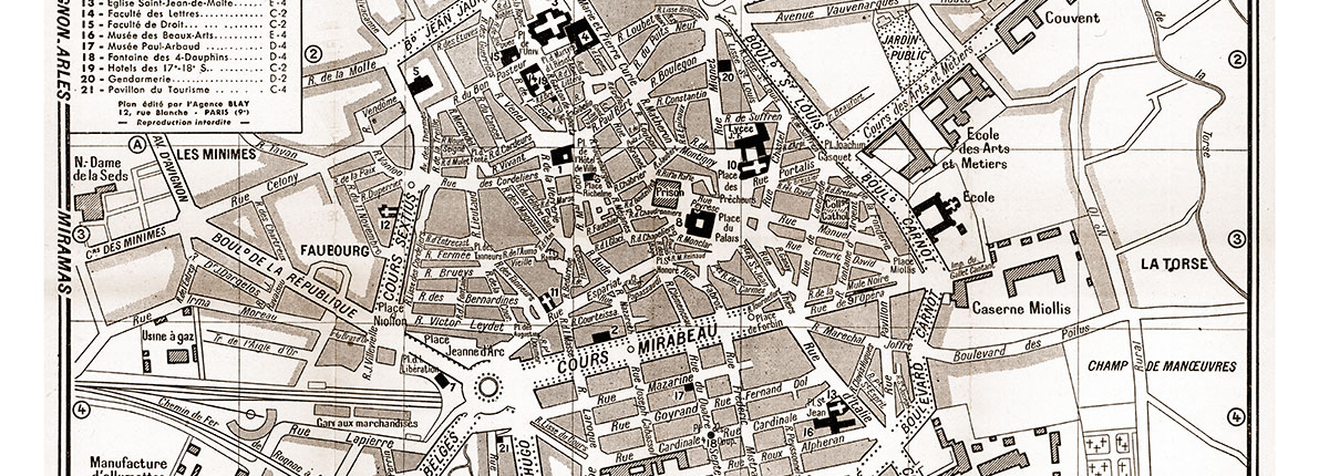plan de ville vintage sépia d'Aix-en-Provence Blay Foldex