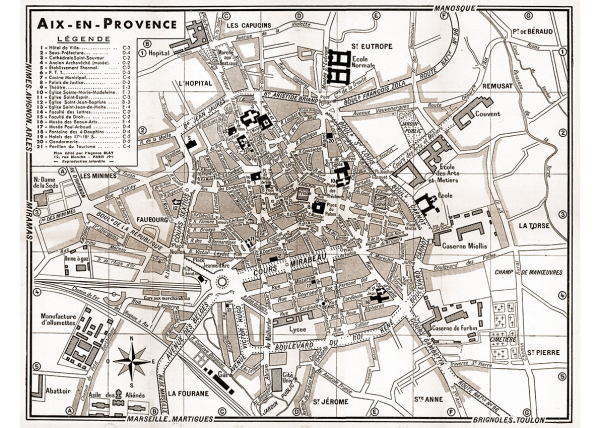 plan de ville vintage sépia d'Aix-en-Provence Blay Foldex