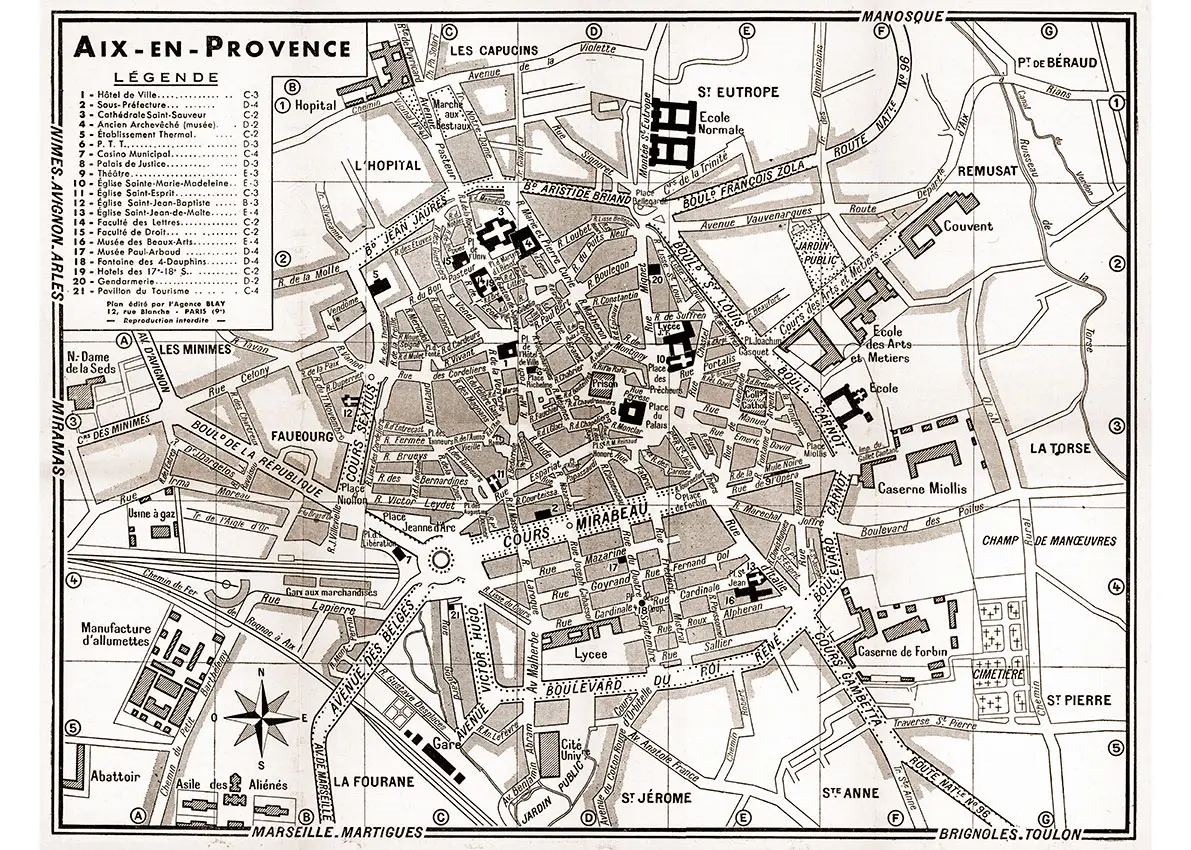 plan de ville vintage sépia d'Aix-en-Provence Blay Foldex