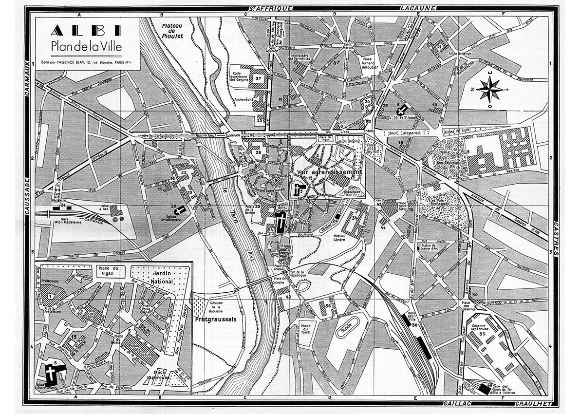 plan de ville vintage noir et blanc d'Albi Blay Foldex