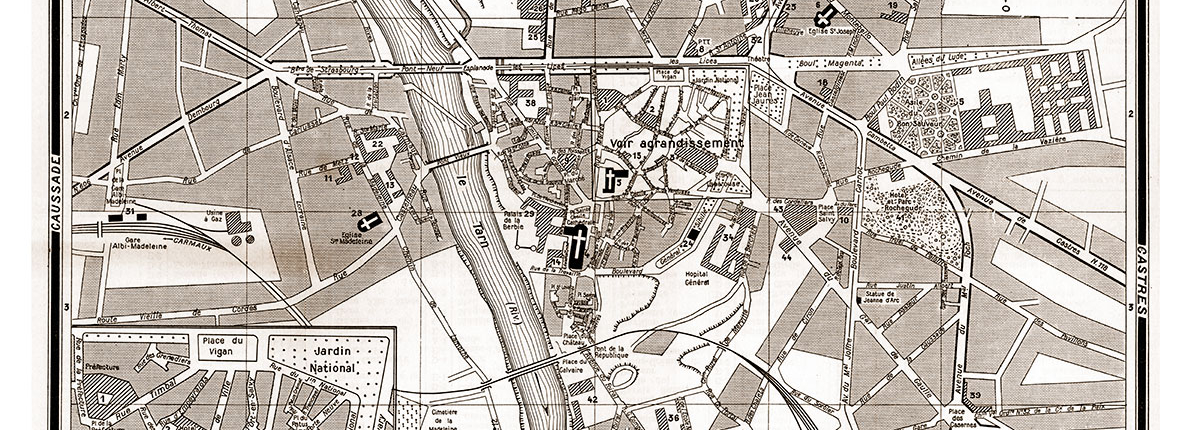 plan de ville vintage sépia d'Albi Blay Foldex