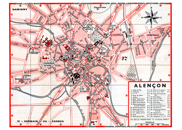 plan de ville vintage couleur d'Alençon Blay Foldex