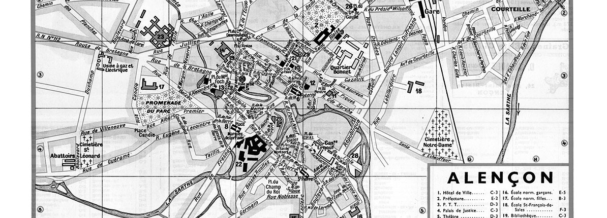 plan de ville vintage noir et blanc d'Alençon Blay Foldex