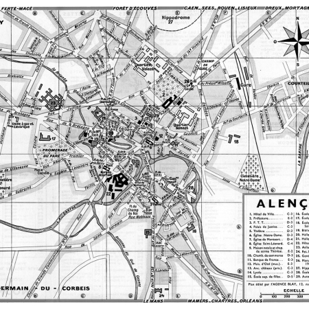 plan de ville vintage noir et blanc d'Alençon Blay Foldex