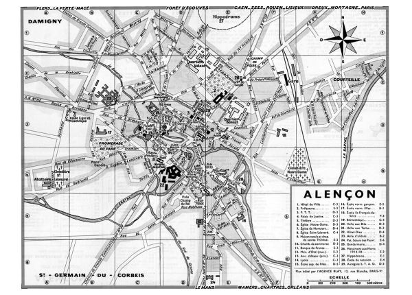 plan de ville vintage noir et blanc d'Alençon Blay Foldex