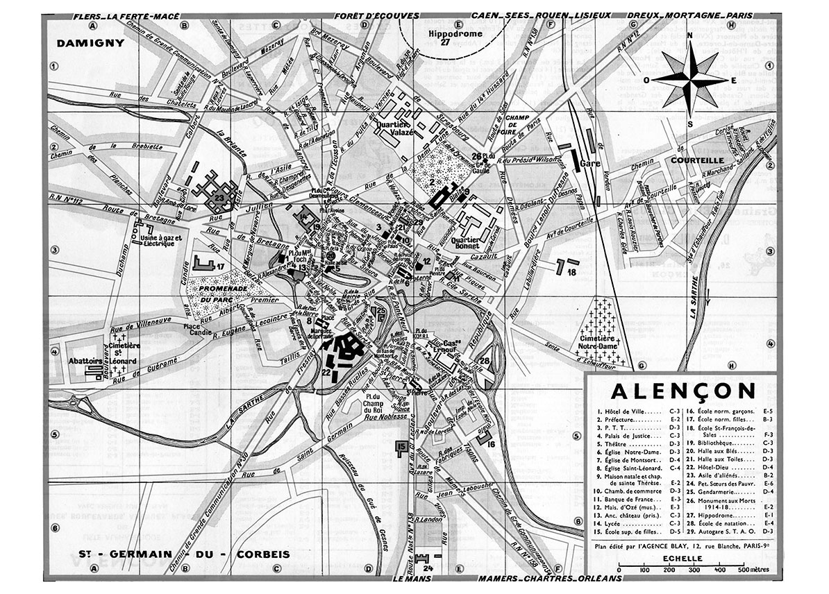 ALENCON_VL_NB plan de ville vintage noir et blanc d'Alençon Blay Foldex