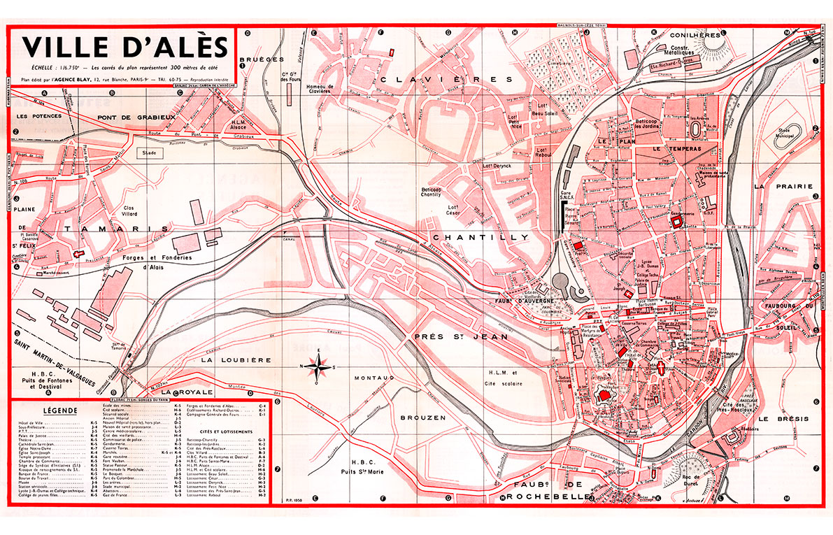 plan de ville vintage couleur d'Alès Blay Foldex