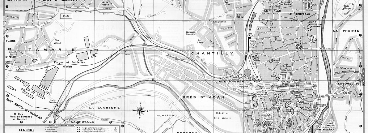 plan de ville vintage noir et blanc d'Alès Blay Foldex