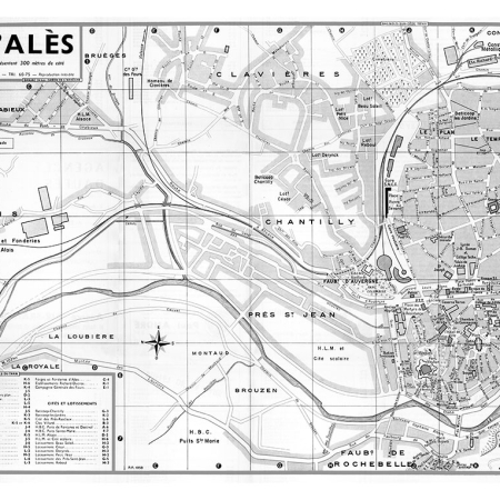 plan de ville vintage noir et blanc d'Alès Blay Foldex
