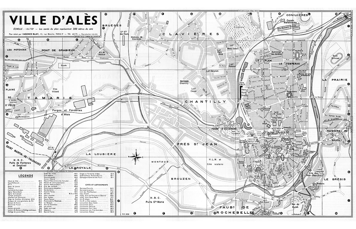 plan de ville vintage noir et blanc d'Alès Blay Foldex