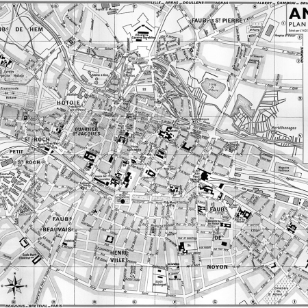plan de ville vintage noir et blanc d'Amiens Blay Foldex