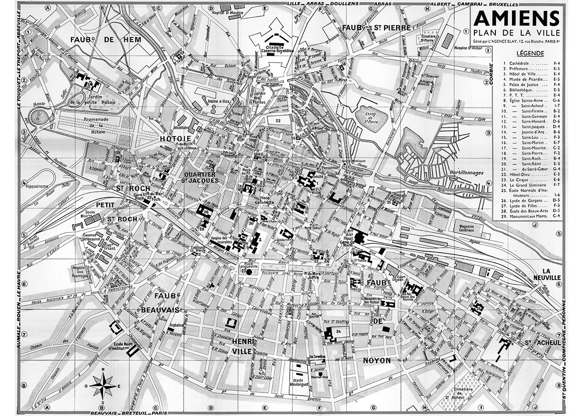 AMIENS_VL_NB plan de ville vintage noir et blanc d'Amiens Blay Foldex