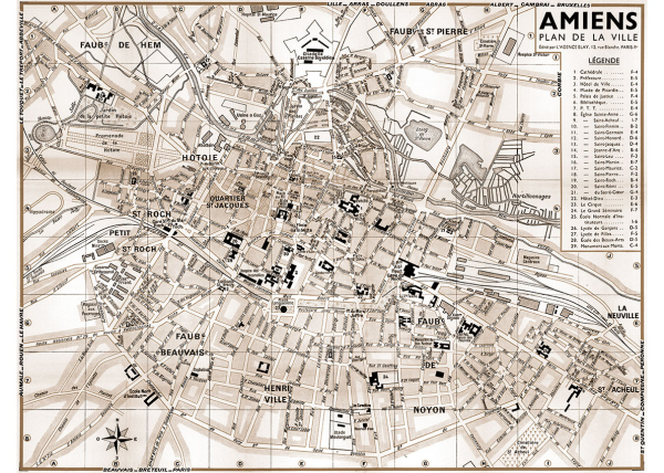 plan de ville vintage sépia d'Amiens Blay Foldex