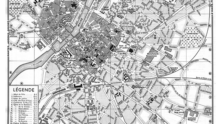 plan de ville vintage noir et blanc d'Angers Blay Foldex