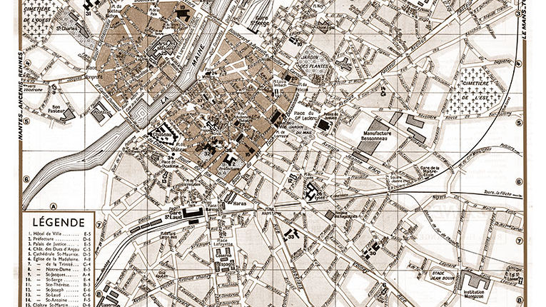 plan de ville vintage sépia d'Angers Blay Foldex