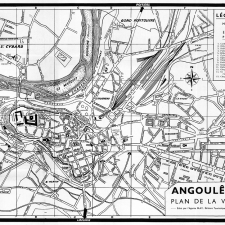 plan de ville vintage noir et blanc d'Angoulême Blay Foldex