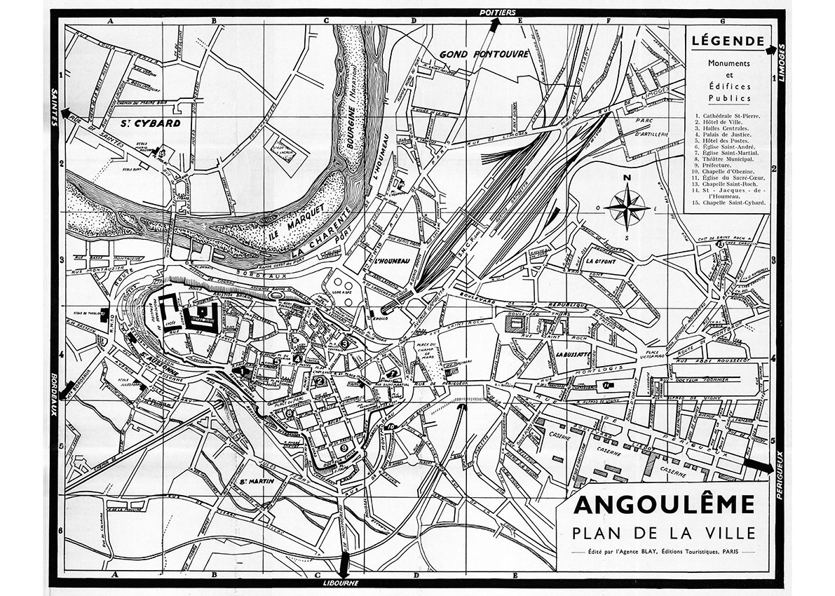 plan de ville vintage noir et blanc d'Angoulême Blay Foldex