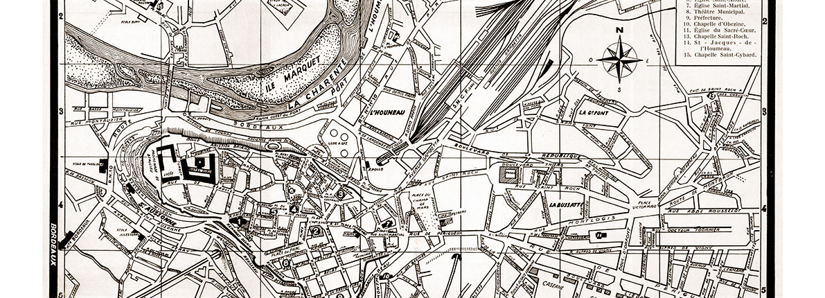 plan de ville vintage sépia d'Angoulême Blay Foldex