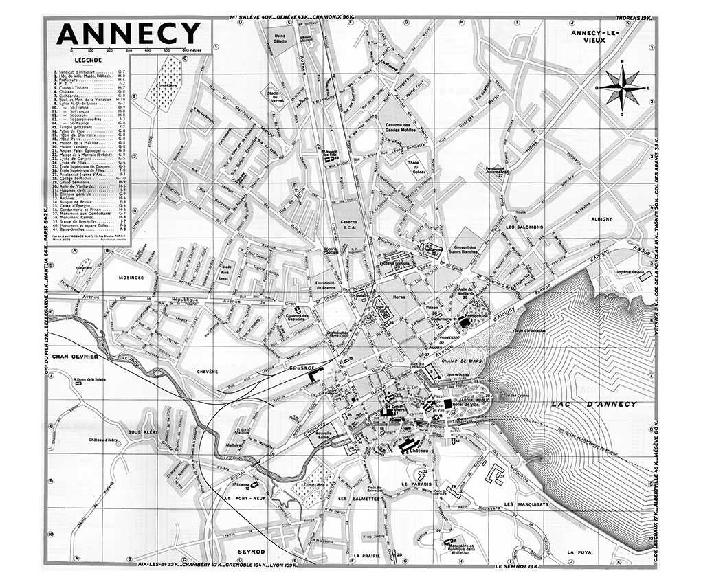 plan de ville vintage noir et blanc d'Annecy Blay Foldex