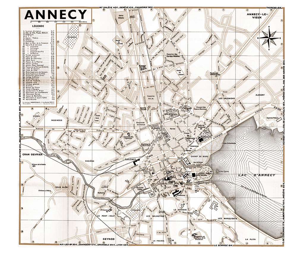 plan de ville vintage sépia d'Annecy Blay Foldex