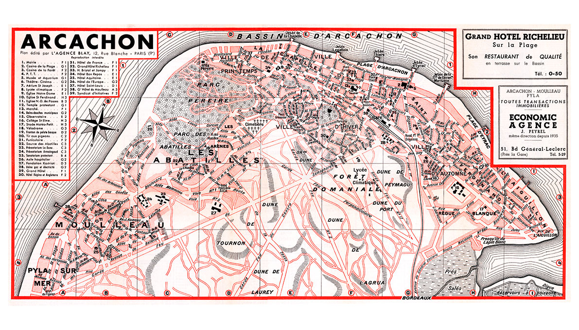plan de ville vintage couleur d'Arcachon Blay Foldex