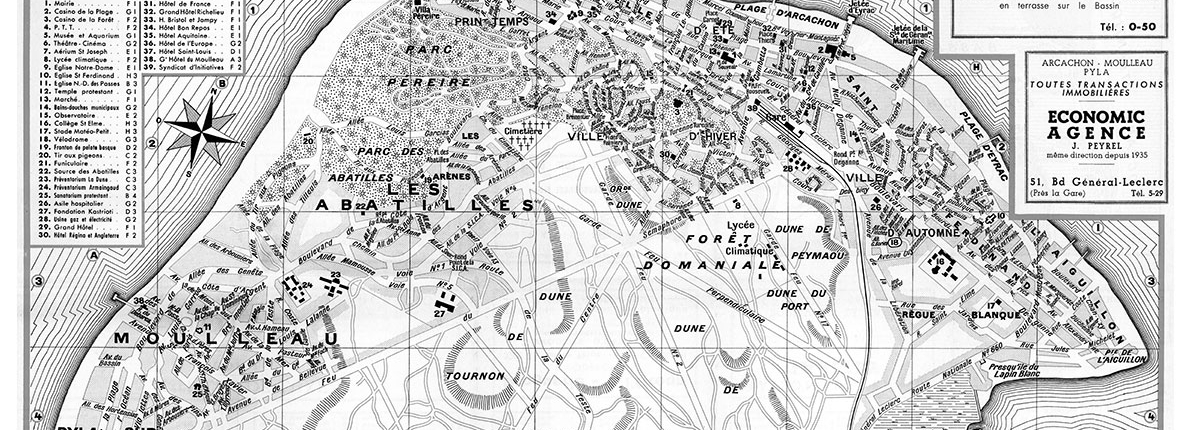 plan de ville vintage noir et blanc d'Arcachon Blay Foldex