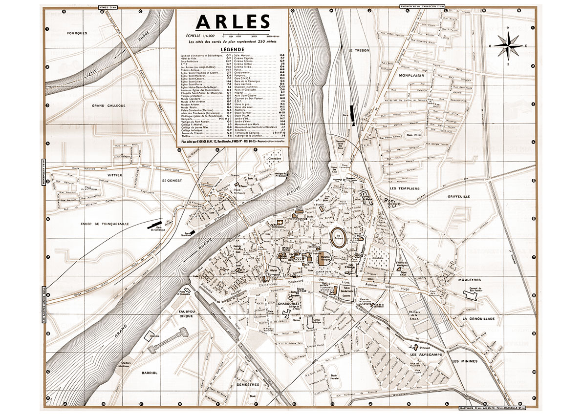 ARLES_VL_SEP plan de ville vintage sépia d'Arles Blay Foldex