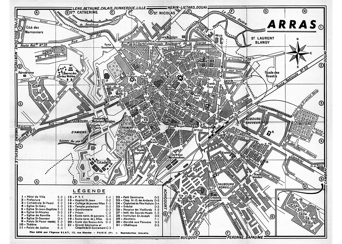 ARRAS_VL_NB plan de ville vintage noir et blanc d'Arras Blay Foldex