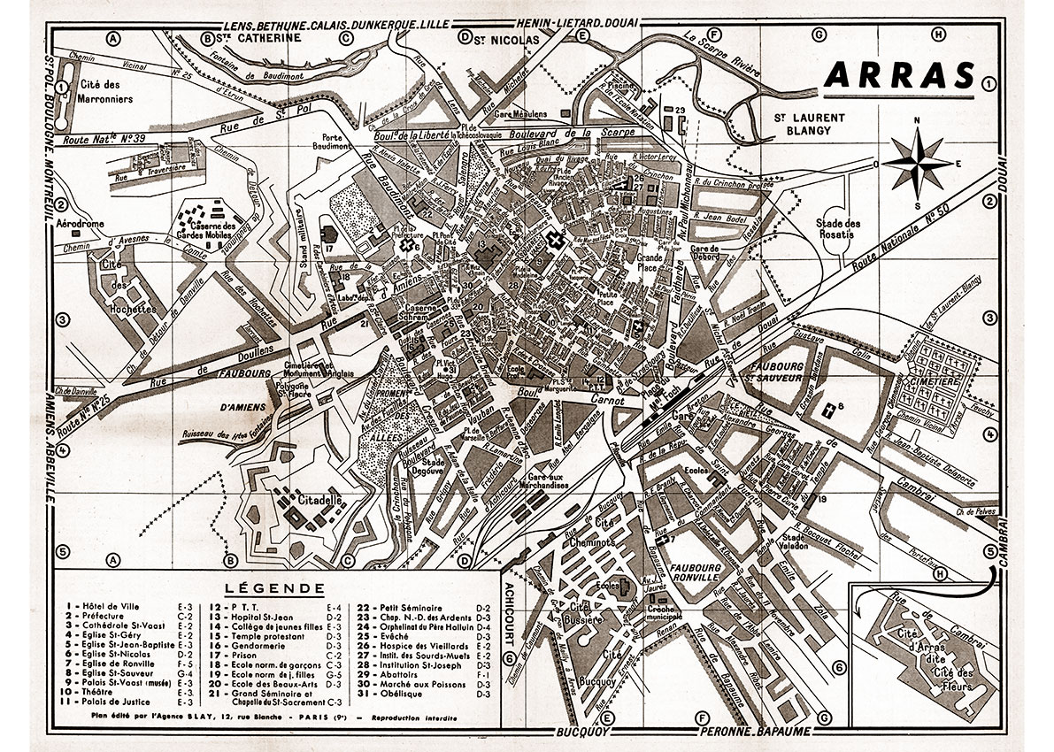 ARRAS_VL_SEP plan de ville vintage sépia d'Arras Blay Foldex