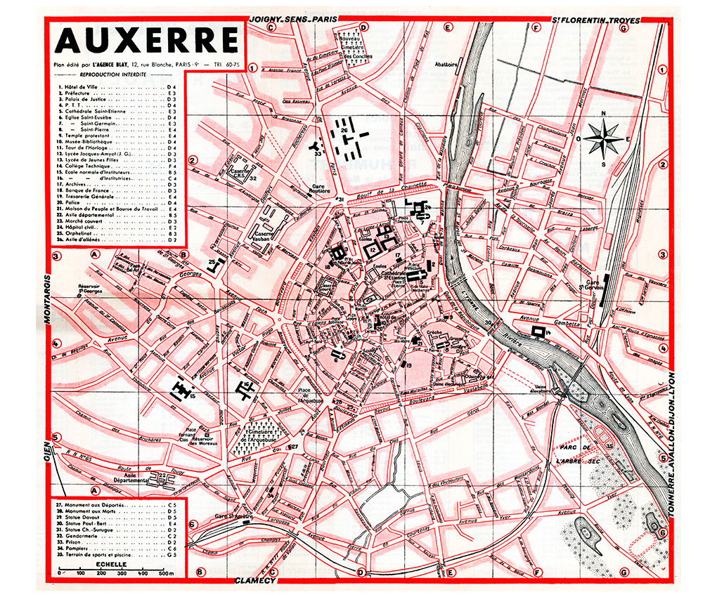 plan de ville vintage couleur d'Auxerre Blay Foldex
