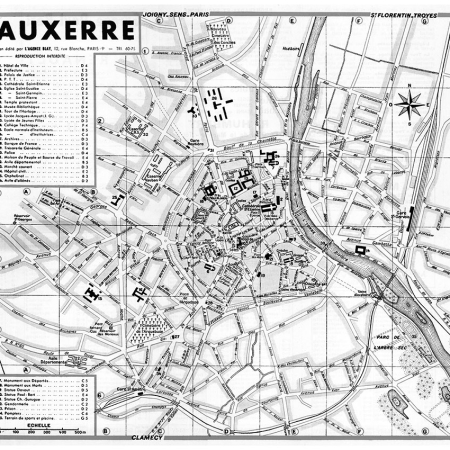 plan de ville vintage noir et blanc d'Auxerre Blay Foldex