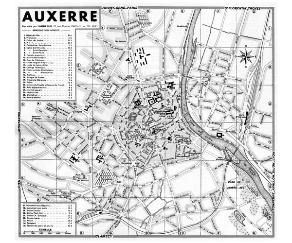 plan de ville vintage noir et blanc d'Auxerre Blay Foldex