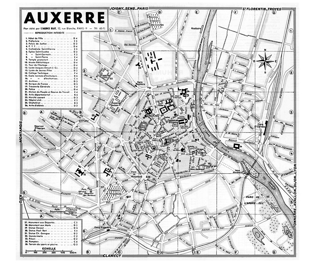 plan de ville vintage noir et blanc d'Auxerre Blay Foldex