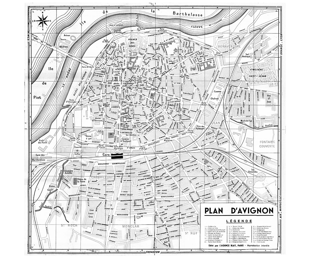 plan de ville vintage noir et blanc d'Avignon Blay Foldex