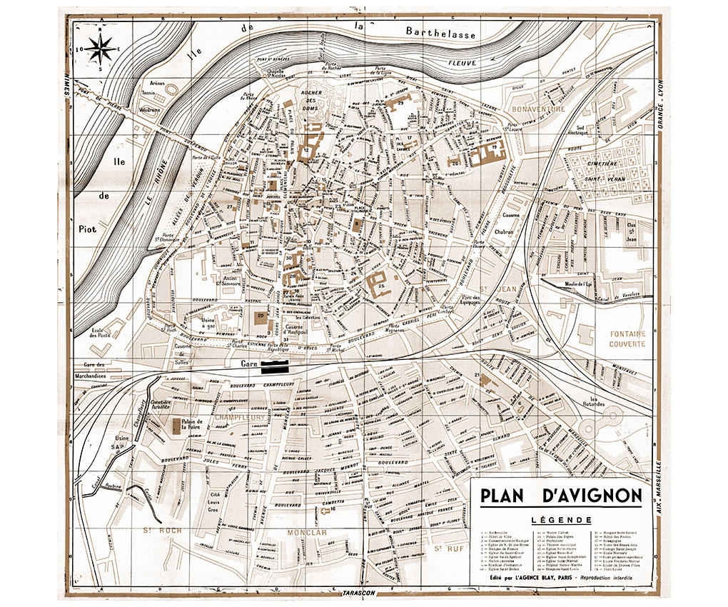 plan de ville vintage sépia d'Avignon Blay Foldex