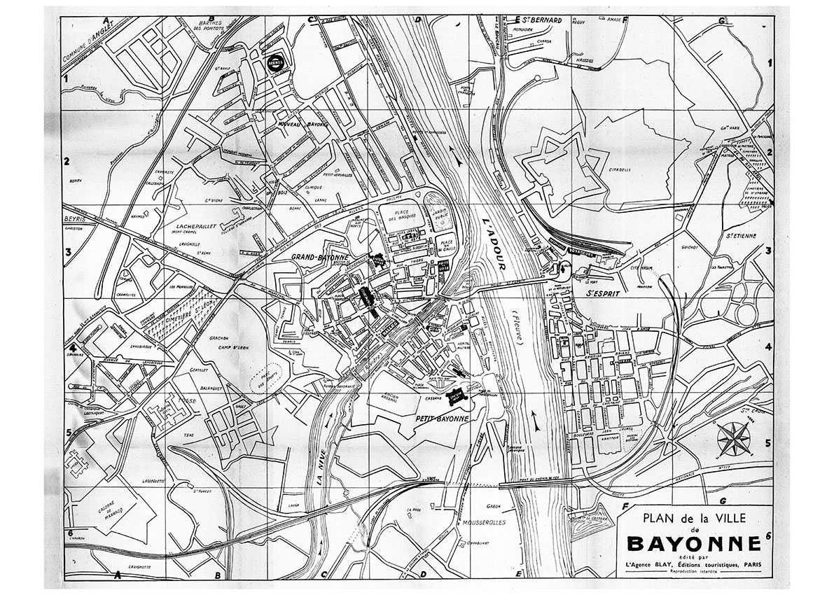 plan de ville vintage noir et blanc de Bayonne Blay Foldex