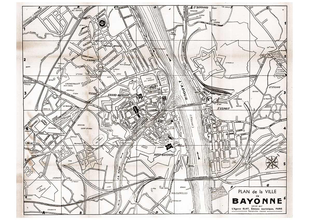 plan de ville vintage sépia de Bayonne Blay Foldex