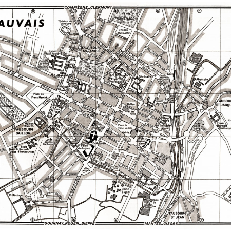 plan de ville vintage sépia de Beauvais Blay Foldex