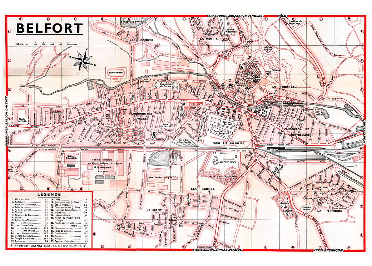 plan de ville vintage couleur de Belfort Blay Foldex