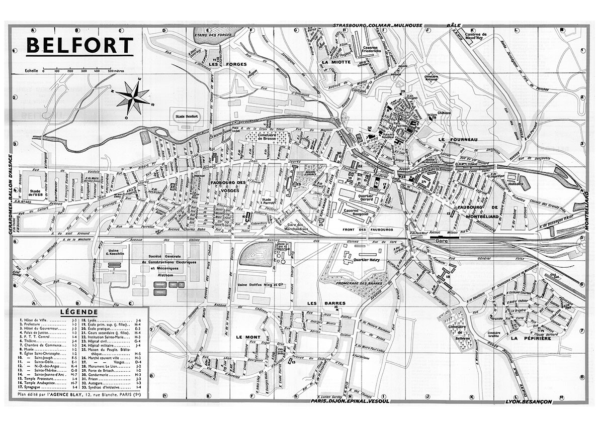plan de ville vintage noir et blanc de Belfort Blay Foldex