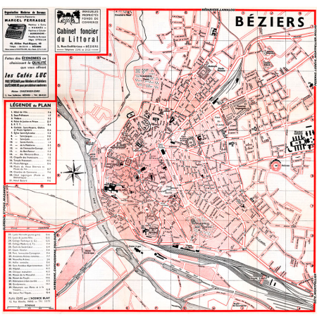 plan de ville vintage couleur de Béziers Blay Foldex