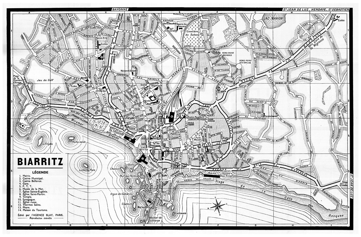 plan de ville vintage noir et blanc de Biarritz Blay Foldex