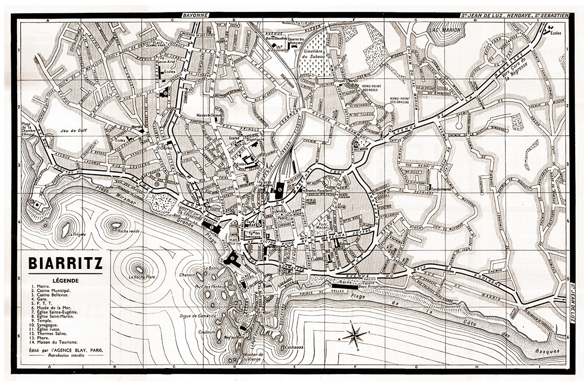plan de ville vintage sépia de Biarritz Blay Foldex