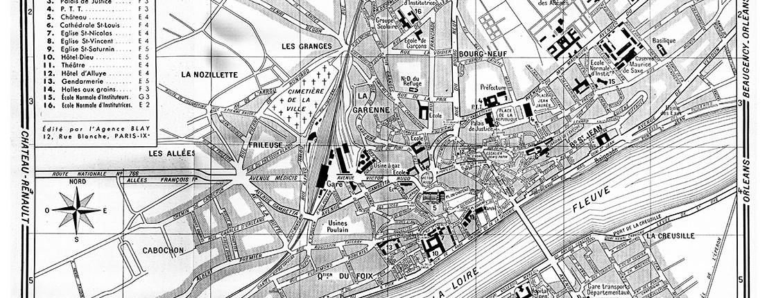 plan de ville vintage noir et blanc de Blois Blay Foldex