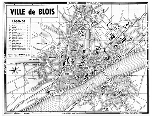 plan de ville vintage de Blois Blay Foldex