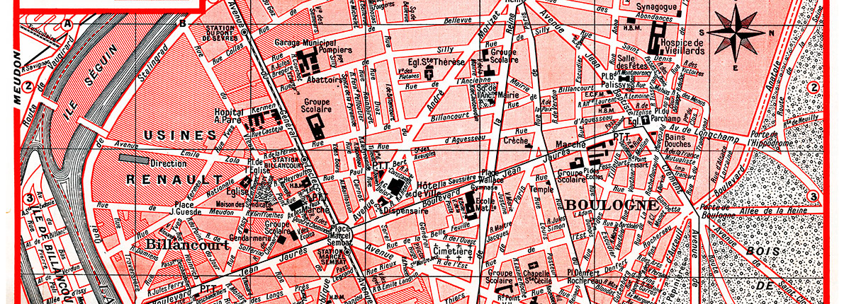 plan de ville vintage couleur de Boulogne-Billancourt Blay Foldex